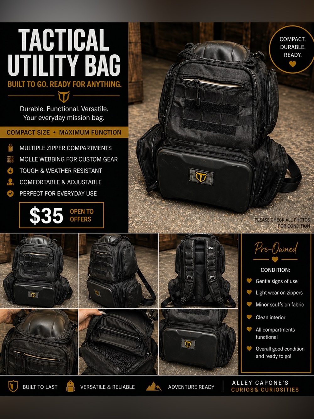 Source Unknown Black Tactical Utility Backpack